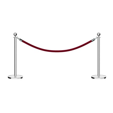 MONTOUR LINE Stanchion Post and Rope Kit Pol.Steel, 2 Ball Top1 Maroon Rope C-Kit-2-PS-BA-1-PVR-MN-PS